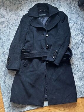 Ellen Tracy Black Wool Belted Trench Coat